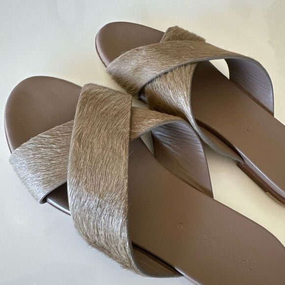 Jenni Kayne Ash Grey Pony Hair Crossover EU 37 US 7 Casual Flat Sandals Shoes - Picture 3 of 7